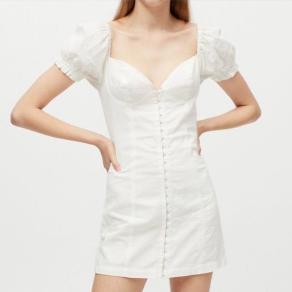 Urban Outfitters Britney Hook and Eye Mini Dress Puff Sleeves ✧ Size L ✧ White